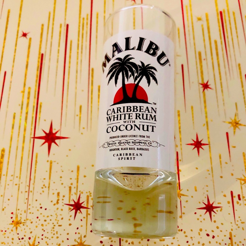 Malibu Caribbean White Rum With Coconut Tall Shot Glass, New